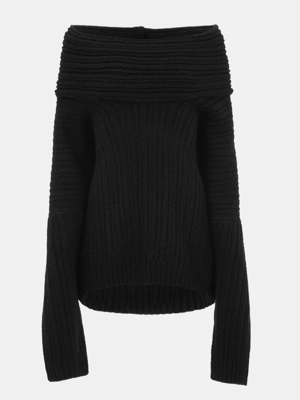 New Source Unknown Becca Pull Surdimensionne En Tricot A Rouleau Haut, Noir