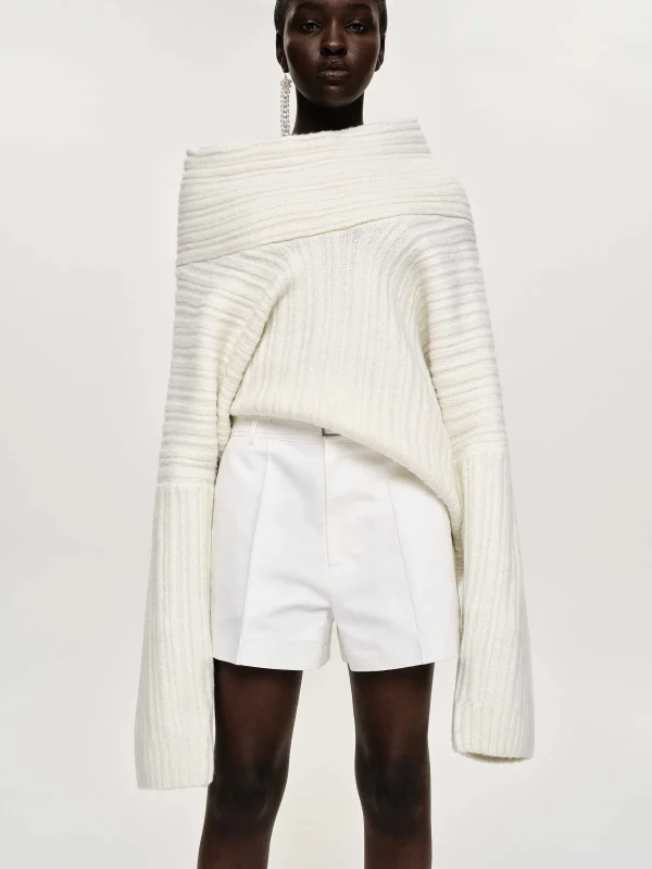 Store Source Unknown Becca Pull Surdimensionne En Tricot A Rouleau Haut, Blanc