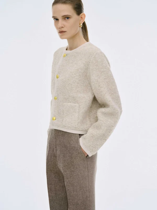 Clearance Source Unknown Cardigan En Laine De Tonte Mogador, Melange Beige