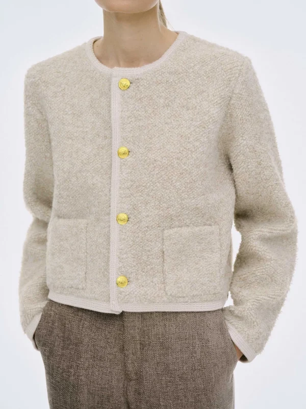 Clearance Source Unknown Cardigan En Laine De Tonte Mogador, Melange Beige