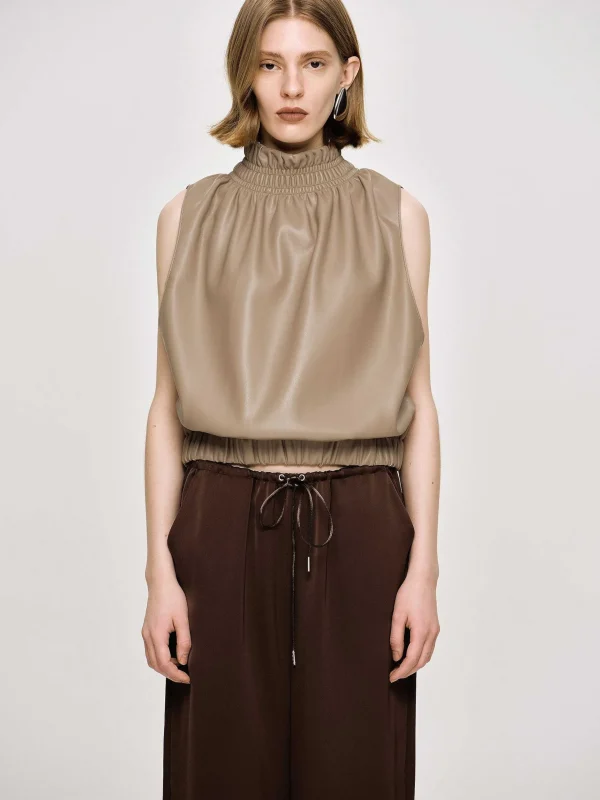 Online Source Unknown Haut En Cuir Sans Manches, Beige