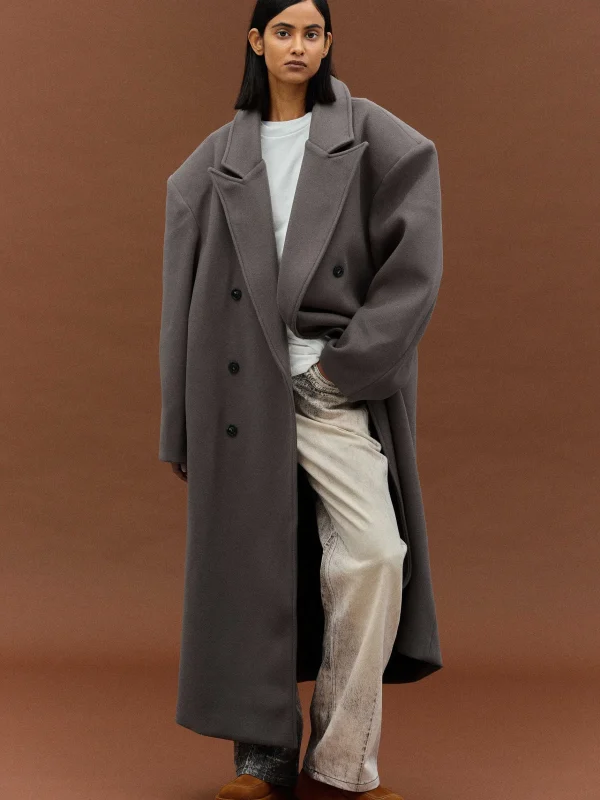 Fashion Source Unknown Manteau Grand-Pere Surdimensionne Wallis, Gris