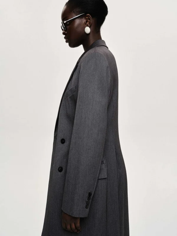 New Source Unknown Manteau Long Sablier Delphina, Anthracite