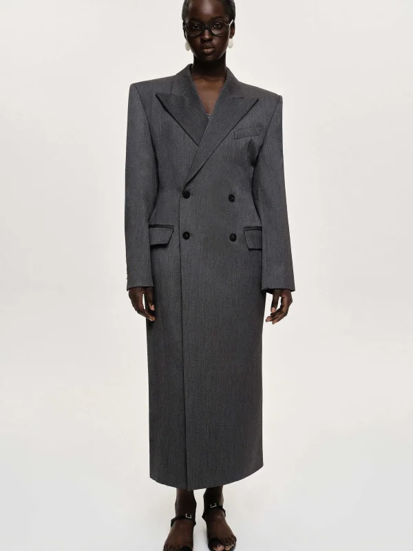 New Source Unknown Manteau Long Sablier Delphina, Anthracite