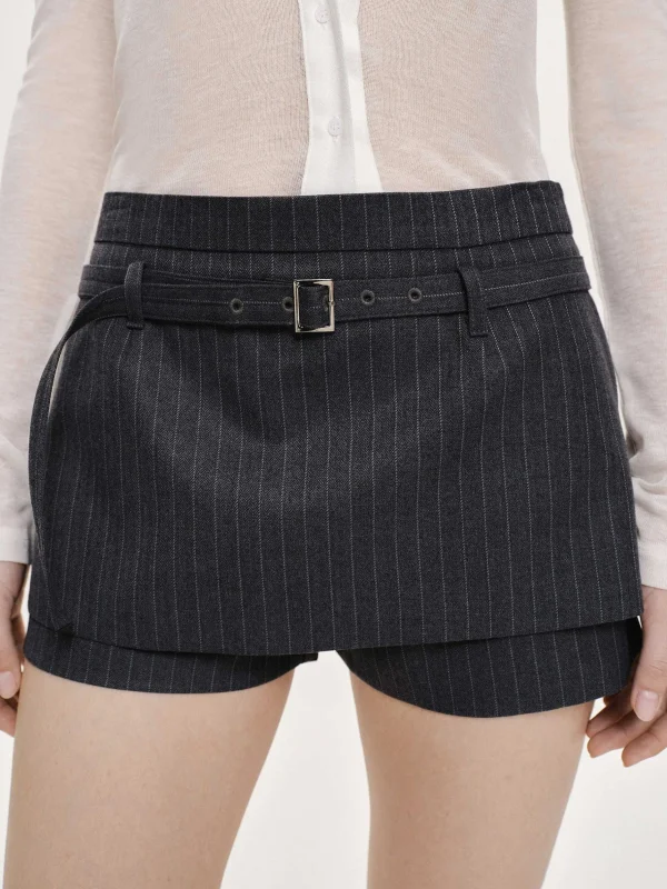 Best Source Unknown Mini-Jupe-Short Ceinturee Rioni, Rayures Anthracite