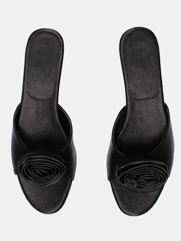 Fashion Source Unknown Mules En Satin Avec Appliques Roses, Noir