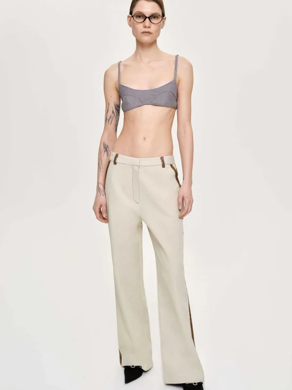 Sale Source Unknown Pantalon A Finitions En Cuir, Toile