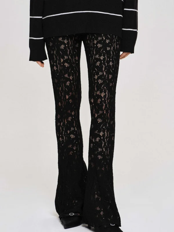 New Source Unknown Pantalon En Dentelle Chantilly, Noir