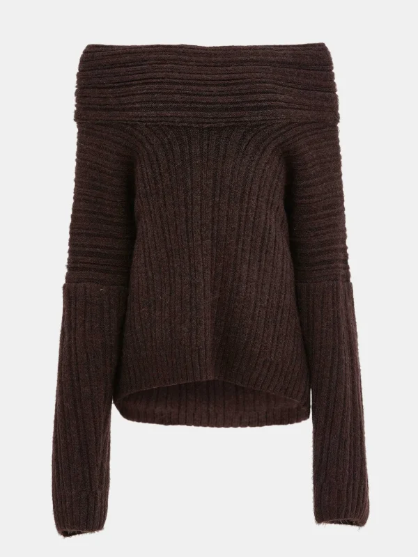 Cheap Source Unknown Pull Surdimensionne En Tricot A Rouleau Eleve Becca, Chocolat
