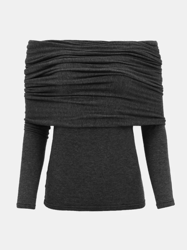 Hot Source Unknown Tricot A Epaules Denudees Tova, Melange Gris Fonce