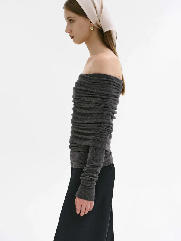 Hot Source Unknown Tricot A Epaules Denudees Tova, Melange Gris Fonce