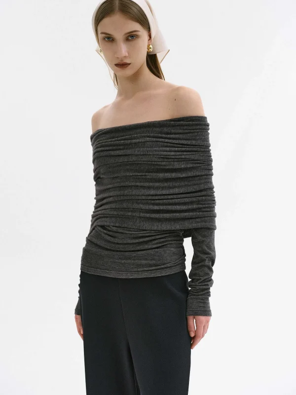 Hot Source Unknown Tricot A Epaules Denudees Tova, Melange Gris Fonce