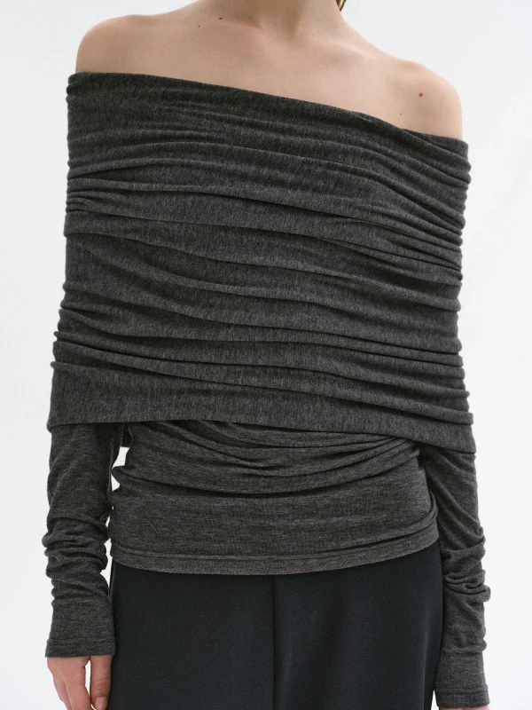 Hot Source Unknown Tricot A Epaules Denudees Tova, Melange Gris Fonce