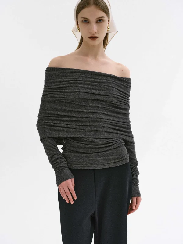 Hot Source Unknown Tricot A Epaules Denudees Tova, Melange Gris Fonce